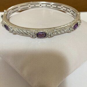 Judith Ripka Sterling Silver 925 Amethyst Hinged Bracelet